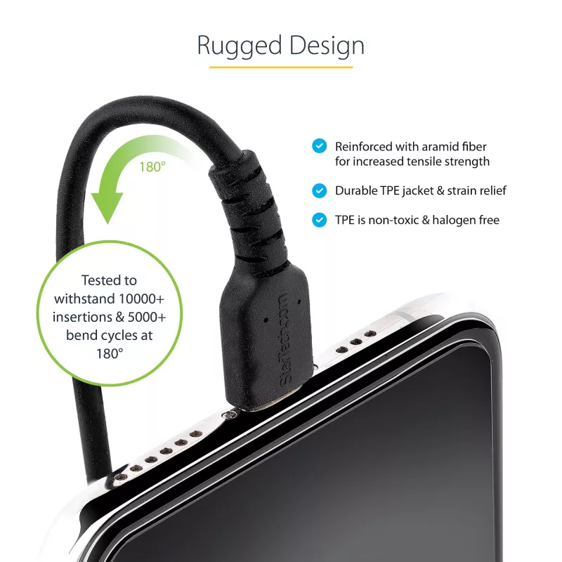 StarTech.com 1m (3ft) USB-C naar Lightning kabel, MFi-gecertificeerd, spiraalkabel iPhone laadkabel, Zwart, robuuste TPE-mantel aramidevezel, slijtvaste spiraalkabel Lightning