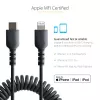 StarTech.com 1m (3ft) USB-C naar Lightning kabel, MFi-gecertificeerd, spiraalkabel iPhone laadkabel, Zwart, robuuste TPE-mantel aramidevezel, slijtvaste spiraalkabel Lightning