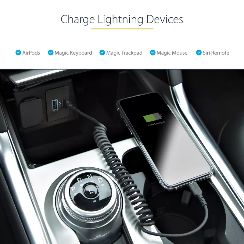 StarTech.com 1m (3ft) USB-C naar Lightning kabel, MFi-gecertificeerd, spiraalkabel iPhone laadkabel, Zwart, robuuste TPE-mantel aramidevezel, slijtvaste spiraalkabel Lightning