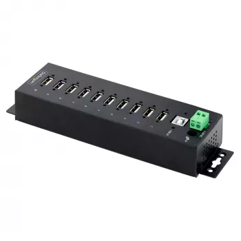 StarTech.com 10-poorts industriële USB 2.0 hub, robuuste USB-hub met ESD-bescherming niveau 4, DIN-/wand-/tafelmontage USB-A HUB, USB-poortuitbreiding met vergrendelbare aansluitingen, multiport-USB-hub