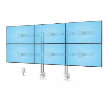 StarTech.com Zes-monitor-bureaubeugel met dwarsbalk, voor maximaal 32-inch computerbeeldschermen, max. 8 kg per monitor, dubbele kolom, C-klem/tafeldoorvoer, in hoogte verstelbaar