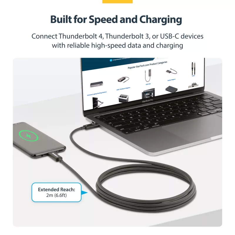 StarTech.com 2m actieve Thunderbolt 4 kabel, 40 Gbit/s, 100W Power Delivery, 4K/8K video, Intel-gecertificeerde Thunderbolt kabel – Compatibel met USB4/Thunderbolt 4/USB 3.2/USB Type-C/DisplayPort/Thunderbolt 3