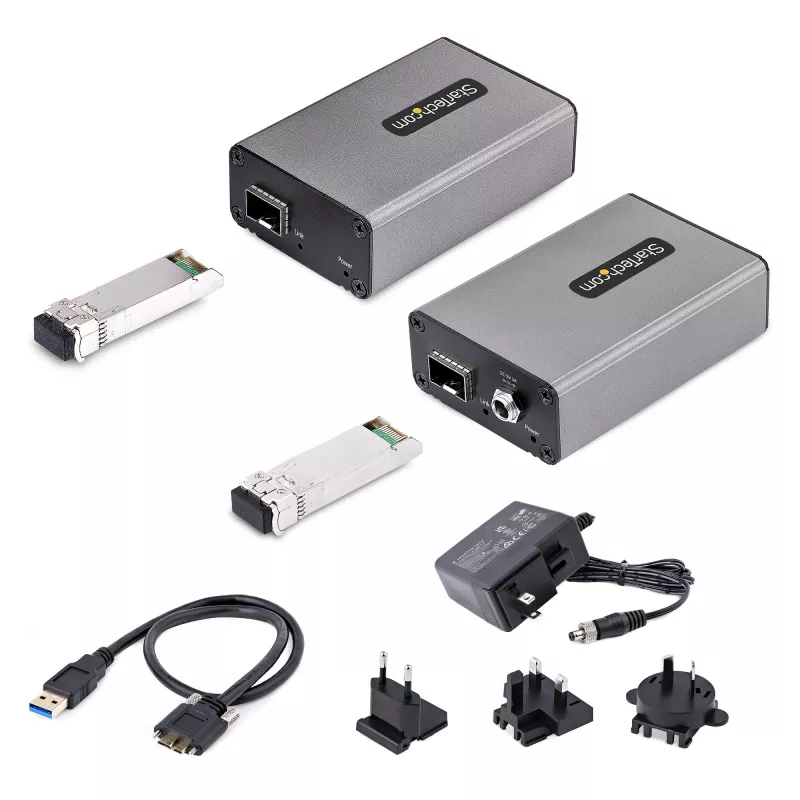 StarTech.com 2-poorts USB 3.0-extender via OM3-multimodevezel – LC/LC – 2x 5 Gbit/s USB-A-hub – 350 m (1150 ft) bereik – duurzame USB-glasvezel-extender – optische USB-extender
