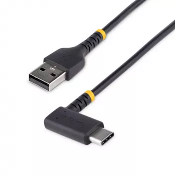 StarTech.com 15 cm USB-A-naar-USB-C-oplaadkabel, haaks – robuuste snellaad-USB-C-kabel – zwart, USB 2.0 A naar Type-C – duurzame aramidevezel – 3A – korte USB-oplaadkabel