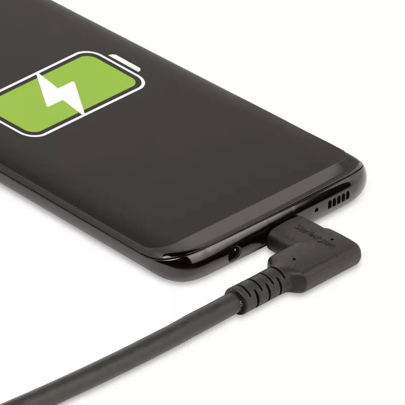 StarTech.com 50 cm robuuste haakse USB-C-kabel, USB 3.2 Gen 2 (10 Gbit/s), volledig uitgeruste USB-C-naar-C-datakabel, 4K 60Hz DP Alt-modus, 100 W Power Delivery – 90-graden USB Type-C-kabel