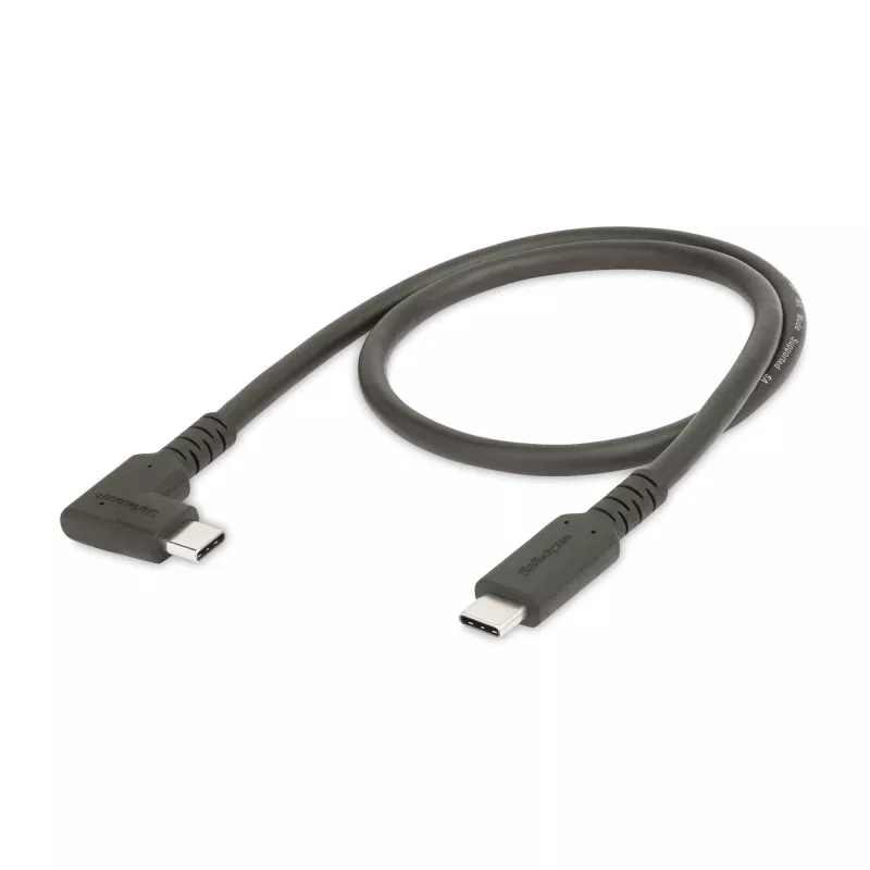 StarTech.com 50 cm robuuste haakse USB-C-kabel, USB 3.2 Gen 2 (10 Gbit/s), volledig uitgeruste USB-C-naar-C-datakabel, 4K 60Hz DP Alt-modus, 100 W Power Delivery – 90-graden USB Type-C-kabel