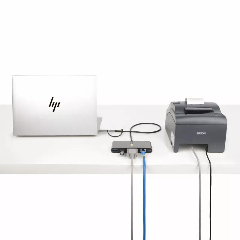 StarTech.com 2-poorts USB-C-hub met Ethernet en RS-232, meegeleverde USB-C-naar-USB-A-dongle, 100 W PD pass-through, 2x USB-A 5 Gbit/s, Gigabit Ethernet, RS232 serieel (FTDI)