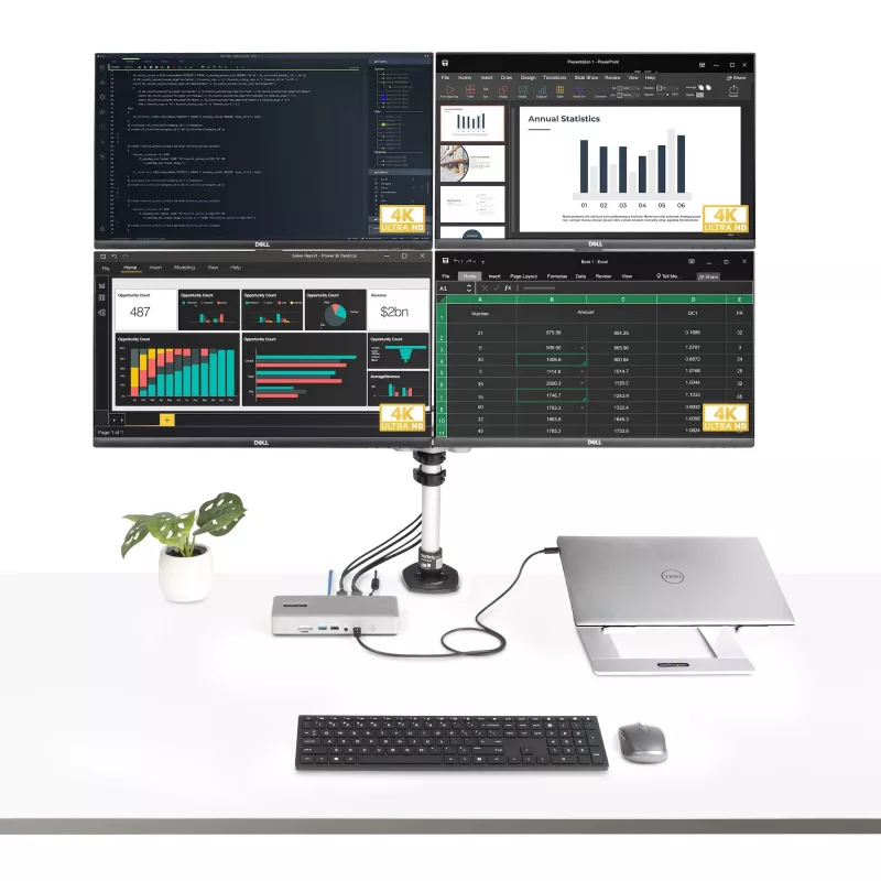 StarTech.com universele USB4 & Thunderbolt 4 dockingstation, quad-display onder Windows, dual-display op MacBook, HDMI DP dock met 98W laptoplaadfunctie