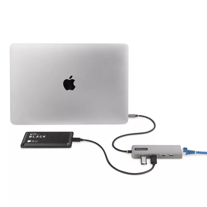 StarTech.com 3-poorts USB-C-hub met 2,5 Gbit/s Ethernet en 100 W Power Delivery pass-through, USB 3.2 10 Gbit/s, 2x USB-A/1x USB-C, draagbare USB Type-C adapter-hub
