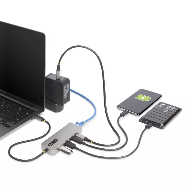 StarTech.com 3-poorts USB-C-hub met 2,5 Gbit/s Ethernet en 100 W Power Delivery pass-through, USB 3.2 10 Gbit/s, 2x USB-A/1x USB-C, draagbare USB Type-C adapter-hub
