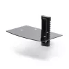 StarTech.com zwevende wandgemonteerde AV-plank, in hoogte verstelbare plank voor onder de tv, organisatie van A/V-apparatuur op zwarte plank van gehard glas