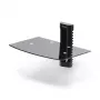 StarTech.com zwevende wandgemonteerde AV-plank, in hoogte verstelbare plank voor onder de tv, organisatie van A/V-apparatuur op zwarte plank van gehard glas