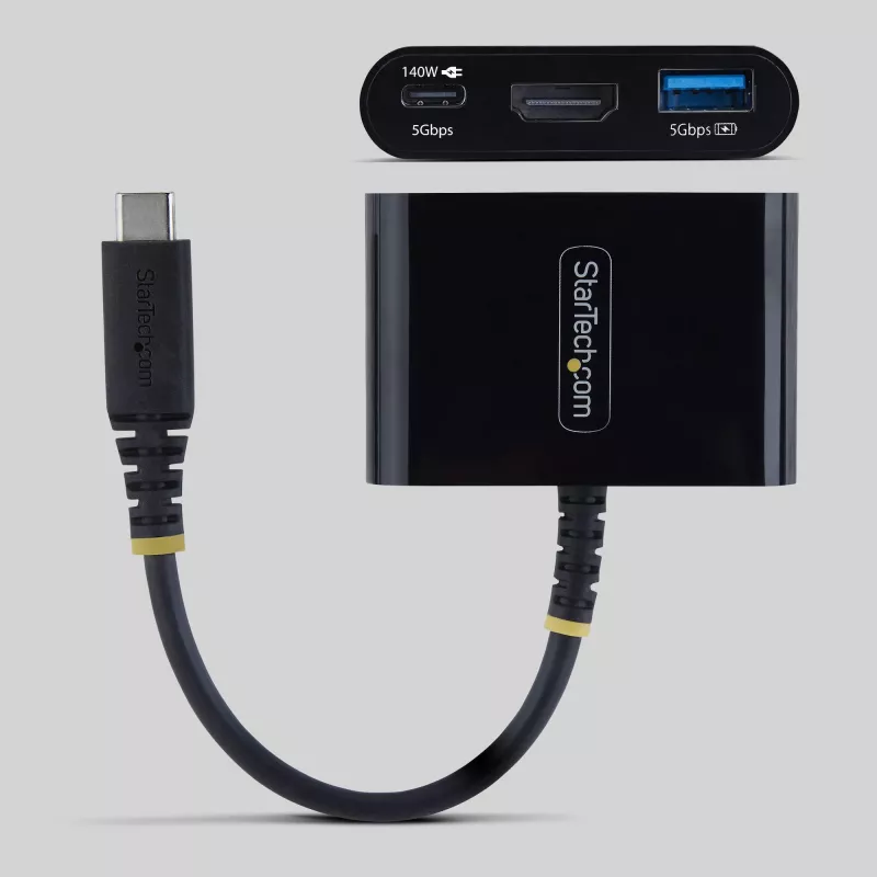 StarTech.com USB-C naar HDMI-multipoort-adapter met 140-W-PD-lading, 4K-60-Hz-HDMI, USB-5-Gbit/s-hub, mini-dock voor MacBook / Dell / Thinkpad / HP / iPad / tablets