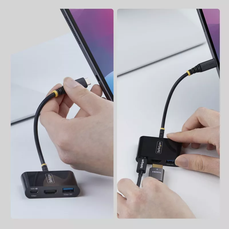 StarTech.com USB-C naar HDMI-multipoort-adapter met 140-W-PD-lading, 4K-60-Hz-HDMI, USB-5-Gbit/s-hub, mini-dock voor MacBook / Dell / Thinkpad / HP / iPad / tablets