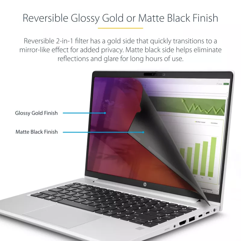 StarTech.com 35,6 cm (14 inch) 16:9 laptop privacyfolie, omkeerbaar goudfilter met verbeterde kijkbescherming, computer-beveiligingsfilter, verwijderbare schermbescherming, +/- 30°