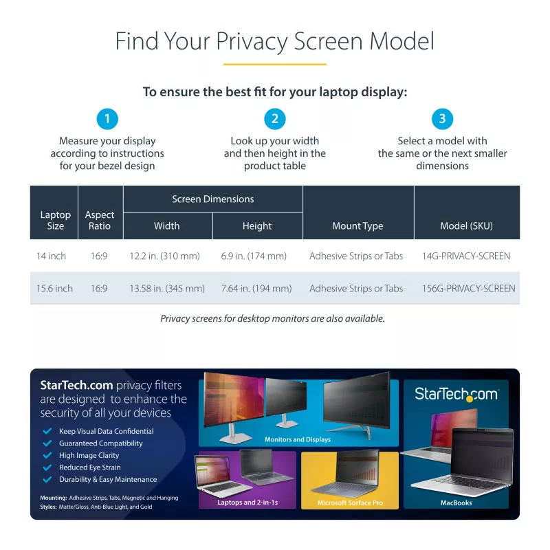 StarTech.com 35,6 cm (14 inch) 16:9 laptop privacyfolie, omkeerbaar goudfilter met verbeterde kijkbescherming, computer-beveiligingsfilter, verwijderbare schermbescherming, +/- 30°