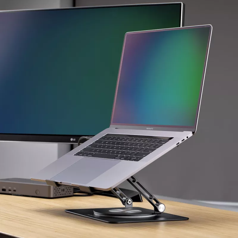 StarTech.com draaibare laptopstandaard, 360° zwenkbaar, ergonomische bureaulift voor computer, verhoogde houder met verstelbare helling, max. 5 kg, aluminium constructie, draagbaar design