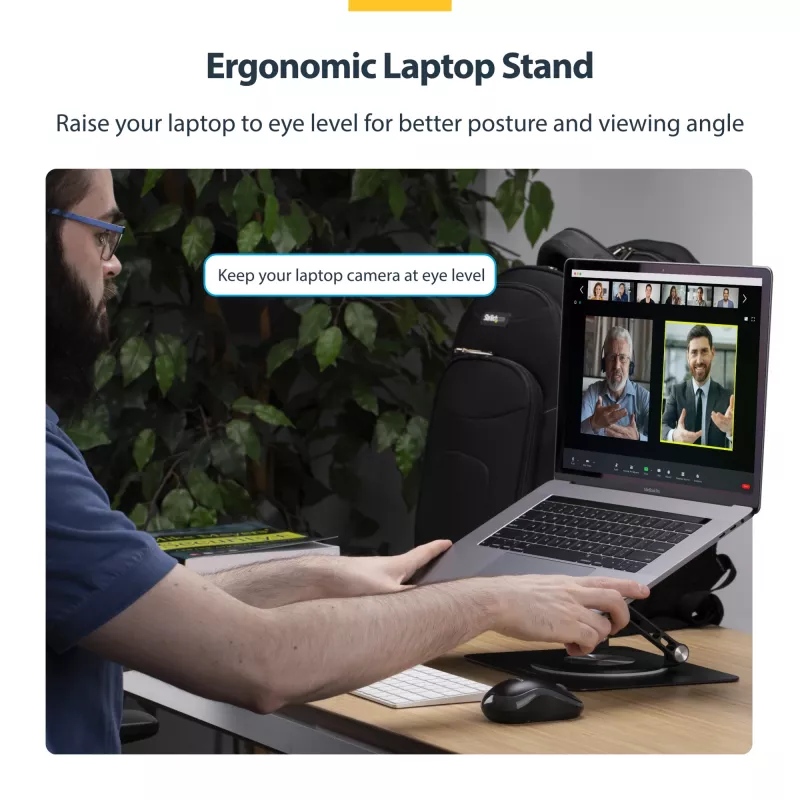 StarTech.com draaibare laptopstandaard, 360° zwenkbaar, ergonomische bureaulift voor computer, verhoogde houder met verstelbare helling, max. 5 kg, aluminium constructie, draagbaar design