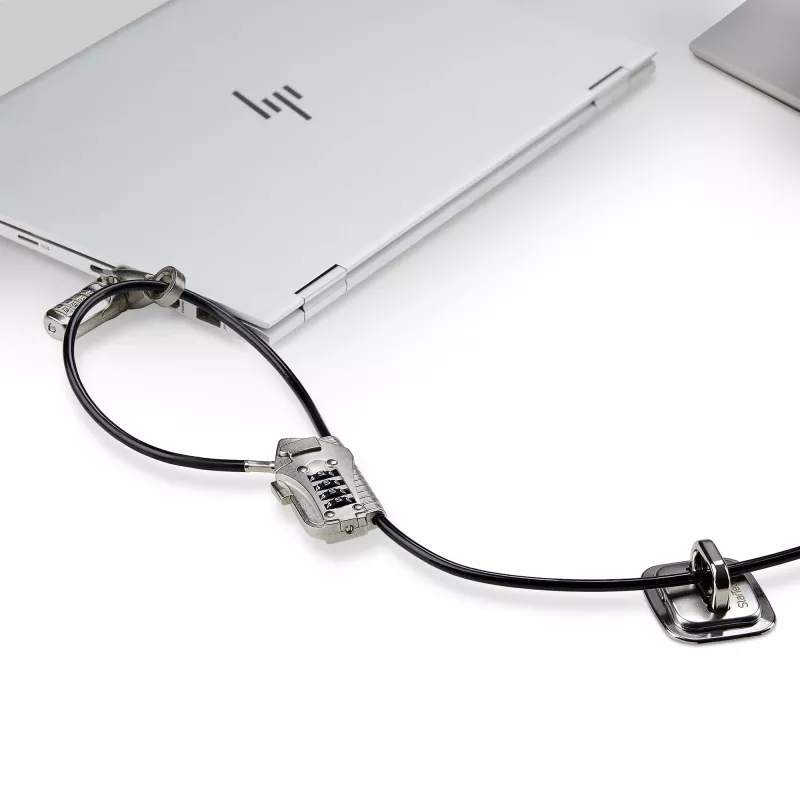 StarTech.com laptop/desktop & peripheral lockset, diefstalbeveiligingsslot, K-slot, 9,8 voet (3 m) staalkabel, 3 apparaten, aanpasbare 4-cijferige code – TAA