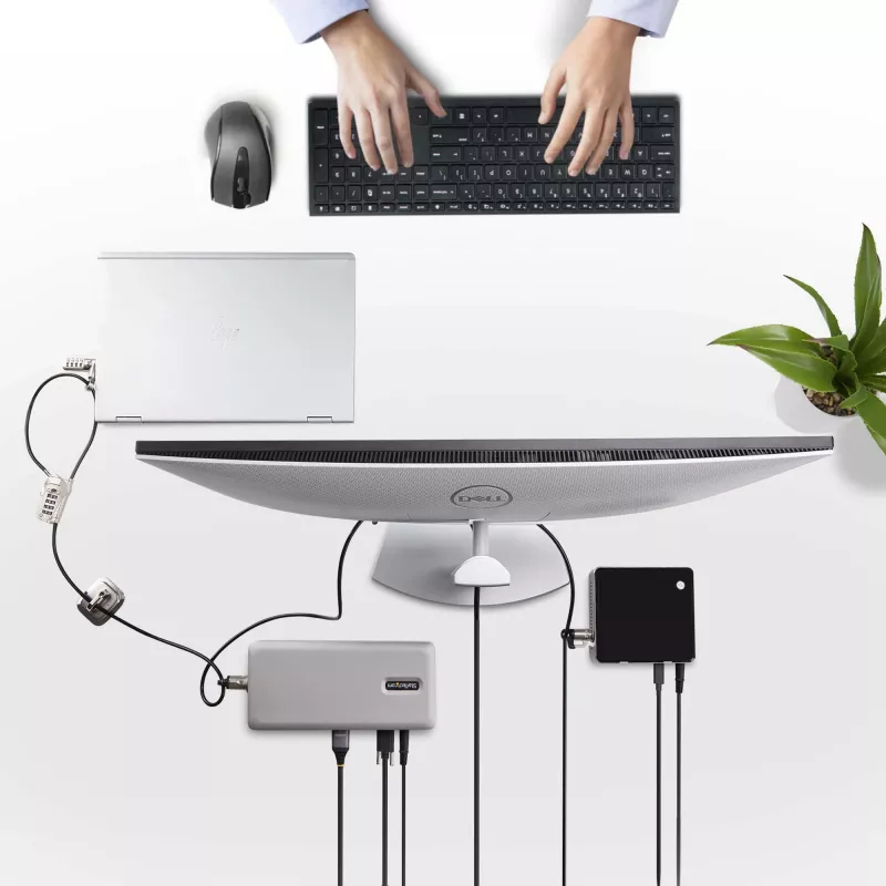 StarTech.com laptop/desktop & peripheral lockset, diefstalbeveiligingsslot, K-slot, 9,8 voet (3 m) staalkabel, 3 apparaten, aanpasbare 4-cijferige code – TAA