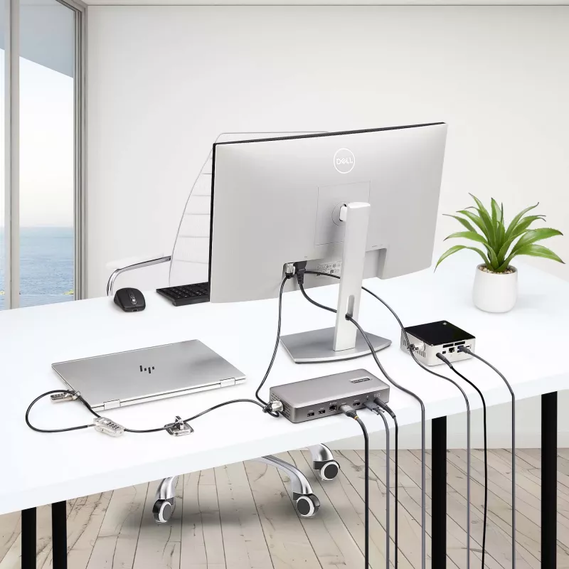StarTech.com laptop/desktop & peripheral lockset, diefstalbeveiligingsslot, K-slot, 9,8 voet (3 m) staalkabel, 3 apparaten, aanpasbare 4-cijferige code – TAA