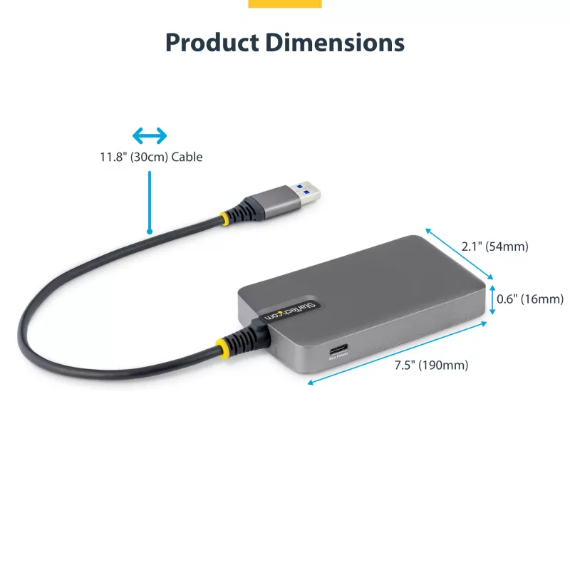 StarTech.com 4-poorts USB-A-hub, 5 Gbit/s, busgevoed, USB-A naar 4x USB-A-hub met USB-C hulpstroomingang, 30 cm hostkabel, draagbare desktop-/laptop-USB-hub