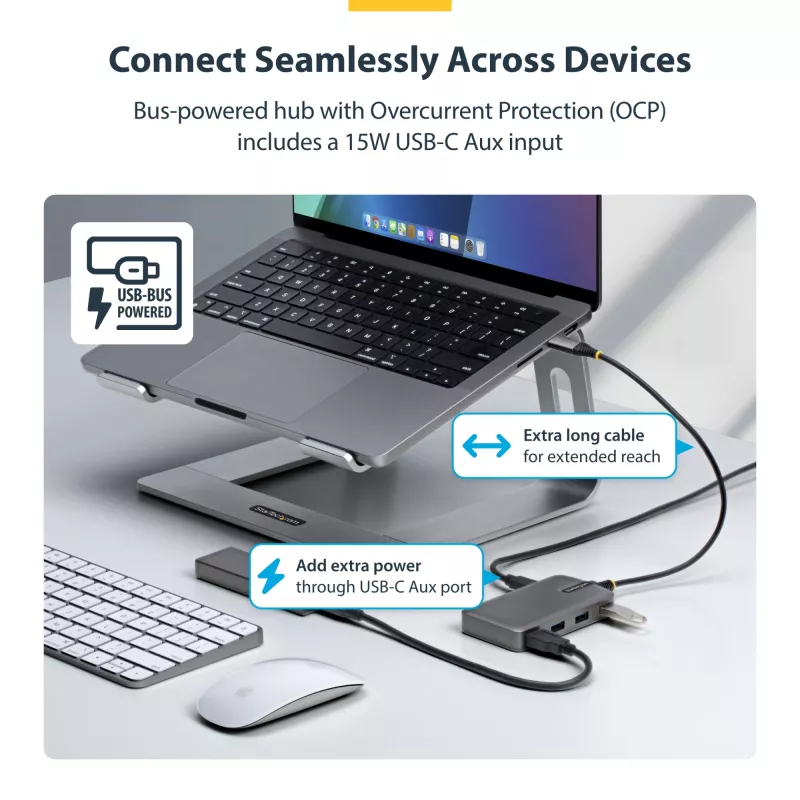 StarTech.com 4-poorts USB-C-hub, 5 Gbit/s, busgevoed, USB-C naar 4x USB-A-hub met USB-C hulpstroomingang, 1ft/30cm hostkabel, draagbare desktop-/laptop-USB-hub