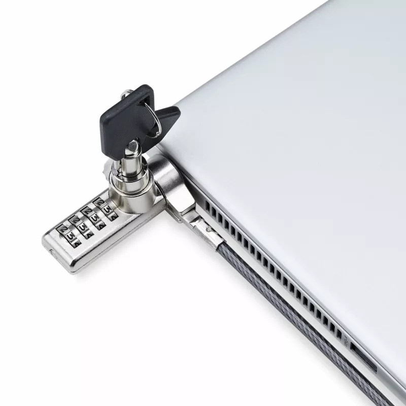 StarTech.com 10-pack dual-access laptopslot, 1,98 m gelijksluitend en cijfercombinatie beveiligingskabelslot voor K-slot-apparaten, computer-diefstalbeveiliging staalkabel