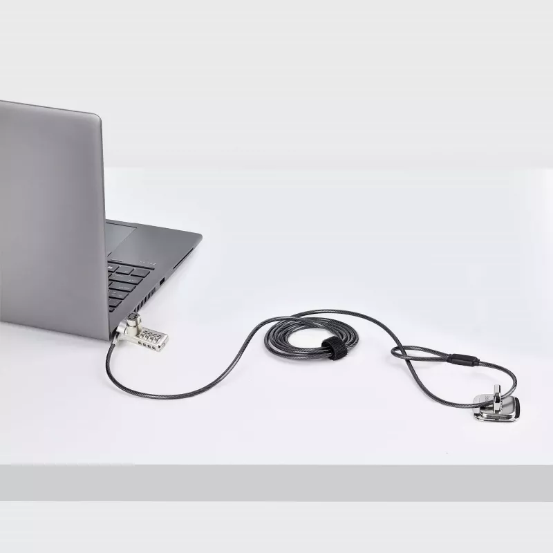 StarTech.com 10-pack dual-access laptopslot, 1,98 m gelijksluitend en cijfercombinatie beveiligingskabelslot voor K-slot-apparaten, computer-diefstalbeveiliging staalkabel
