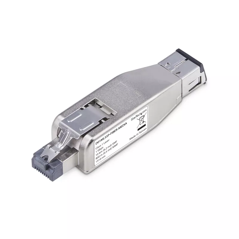 StarTech.com Gigabit glasvezel-naar-RJ45 Ethernet mediaconverter-dongle, optisch singlemode 10 km/multimode 800 m, PoE-gevoed, compact ontwerp, metalen behuizing, Micro Mini, TAA