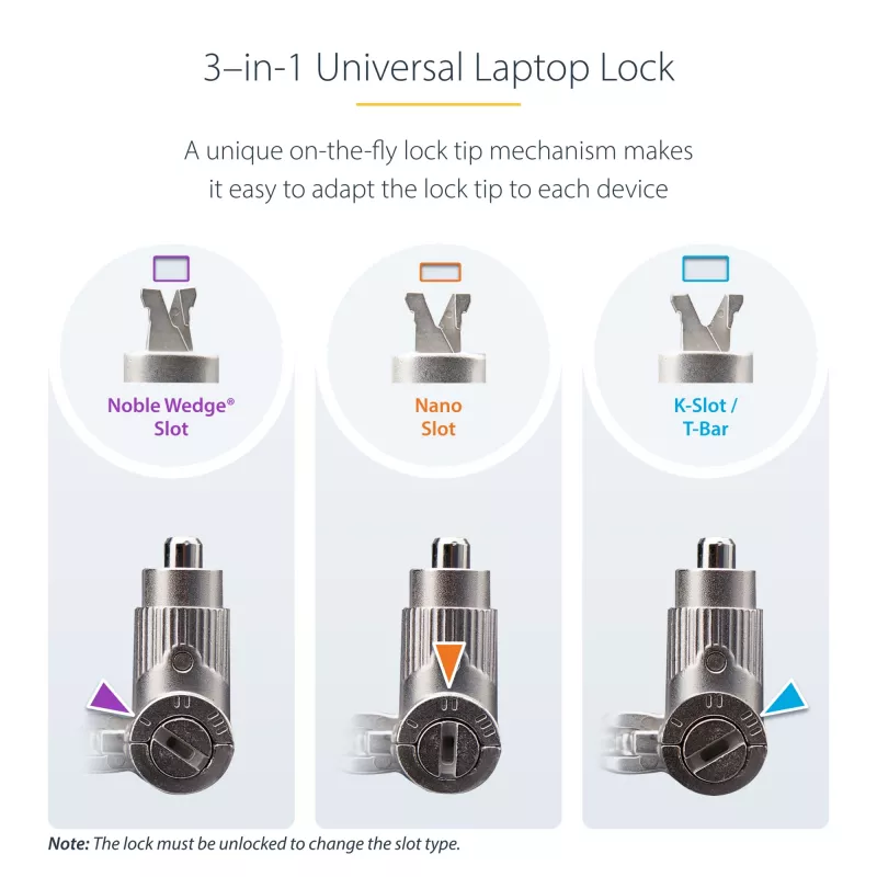StarTech.com 25-pack universeel laptopslot 6.6ft (2m), master keyed vergrendelingskabel, computerbeveiliging, compatibel met Noble Wedge®/Nano/K-Slot; antidiefstal snijbestendige kabel