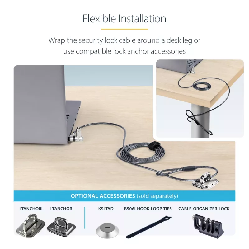 StarTech.com 25-pack universeel laptopslot 6.6ft (2m), master keyed vergrendelingskabel, computerbeveiliging, compatibel met Noble Wedge®/Nano/K-Slot; antidiefstal snijbestendige kabel