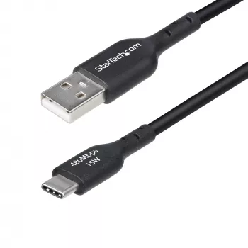 StarTech.com 2m USB-A naar USB-C oplaadkabel, opladen & synchroniseren, 3A, USB 2.0, TPE-mantel - zwart USB-oplaadkabel