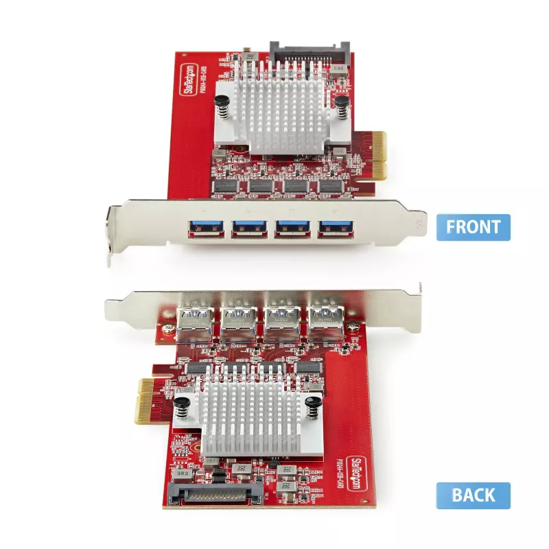 StarTech.com 4-poorts USB-A PCIe-kaart, USB 3.2 10 Gbit/s, PCI Express 3.0 uitbreidingskaart, 4x onafhankelijke USB-controller, Windows/Linux/macOS, TAA-conform