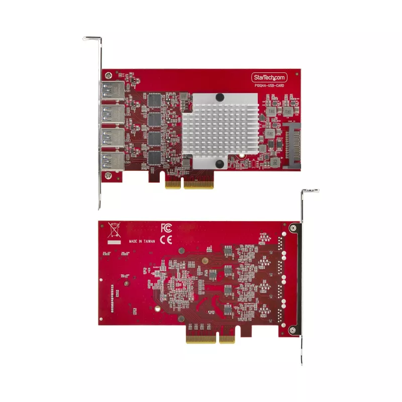 StarTech.com 4-poorts USB-A PCIe-kaart, USB 3.2 10 Gbit/s, PCI Express 3.0 uitbreidingskaart, 4x onafhankelijke USB-controller, Windows/Linux/macOS, TAA-conform