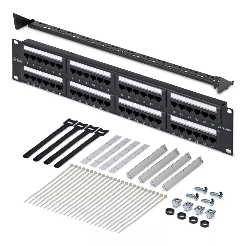 StarTech.com 48-poorts 2U rackmount Cat6 patchpaneel, RJ45, UTP, 110 punch-down, Cat 6 Ethernet patchpaneel voor netwerk-serverrack