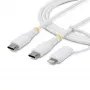 StarTech.com 2m (6ft) 2-in-1 robuuste USB-C oplaadkabel met Lightning-adapter, 30W/60W (3A), Apple MFi gecertificeerd, gevlochten USB-C oplaadkabel voor iPhone/iPad/Android