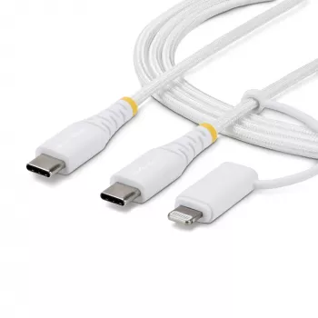StarTech.com 1m (3ft) robuuste 2-in-1 USB-C oplaadkabel met Lightning-adapter, 30W/60W (3A), Apple MFi gecertificeerd, gevlochten USB-C oplaadkabel voor iPhone/iPad/Android