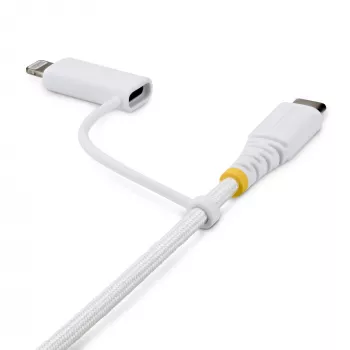 StarTech.com 1m (3ft) robuuste 2-in-1 USB-C oplaadkabel met Lightning-adapter, 30W/60W (3A), Apple MFi gecertificeerd, gevlochten USB-C oplaadkabel voor iPhone/iPad/Android