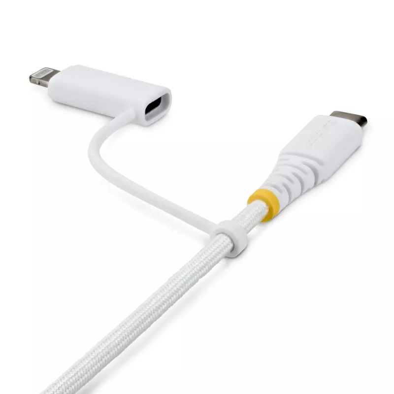 StarTech.com 1m (3ft) robuuste 2-in-1 USB-C oplaadkabel met Lightning-adapter, 30W/60W (3A), Apple MFi gecertificeerd, gevlochten USB-C oplaadkabel voor iPhone/iPad/Android