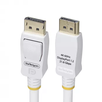 StarTech.com 1,8 m witte VESA-gecertificeerde DisplayPort 1.2 kabel, 4K 60Hz, 21,6 Gbit/s, vergrendelbare DP-stekkers, DP 1.2 DisplayPort kabel, DP-monitorkabel, M/M