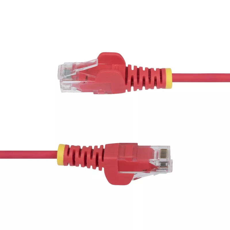 StarTech.com 2,5 m slanke CAT6 Ethernet-kabel, rood, snagless, 100 W PoE, UTP, LSZH, 28AWG puur blank koperdraad, slanke RJ45 netwerk-patchkabel met trekontlasting, individueel getest