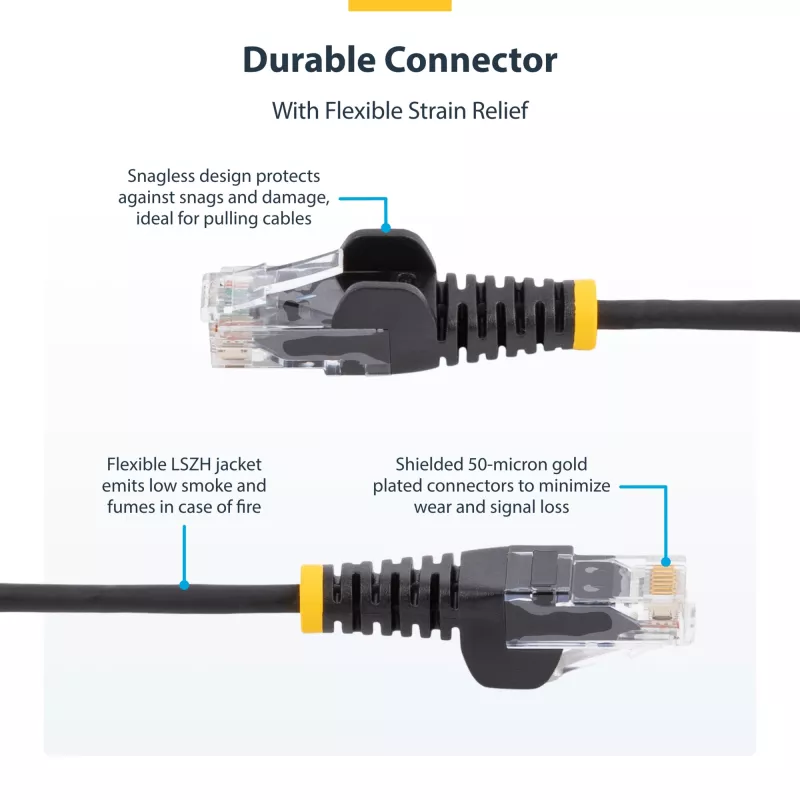 StarTech.com 50 cm oranje slanke CAT6 ethernetkabel, rastnasbescherming, 100 W PoE, UTP, LSZH, 28AWG puur blank koperdraad, slanke RJ45 netwerk-patchkabel met trekontlasting, individueel getest