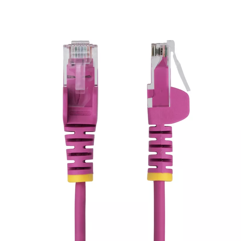 StarTech.com 2,5 m roze slanke CAT6 ethernetkabel, snagless, 100 W PoE, UTP, LSZH, 28AWG puur blank koper, slanke RJ45 netwerk-patchkabel met trekontlasting, individueel getest