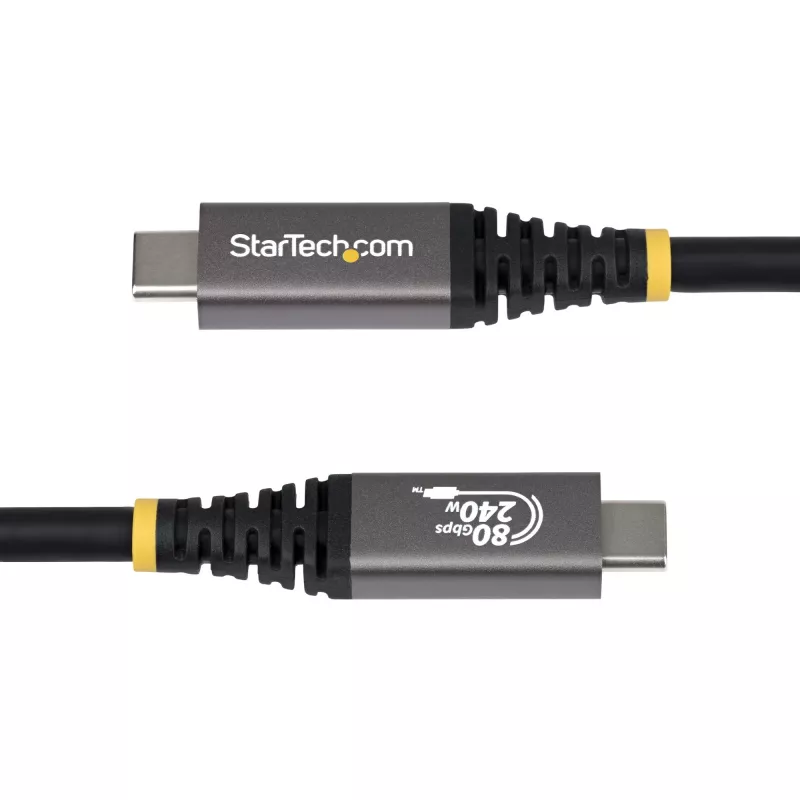StarTech.com 50cm (1,6ft) USB4-kabel, 80Gbit/s, USB-IF-gecertificeerd USB-C-kabel, 240W PD, 8K 120Hz/4K 240Hz DP2.1 DP80, TPE-mantel, Thunderbolt 4-compatibel – zwart USB-C-kabel