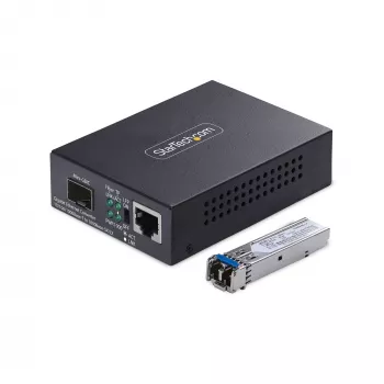 StarTech.com Gigabit Ethernet koper-naar-glasvezel mediaconverter, SM LC, 40 km, 10/100/1000 Mbit/s, RJ45 naar LC, volledig metaal, 9K jumbo-frames, TAA-conform