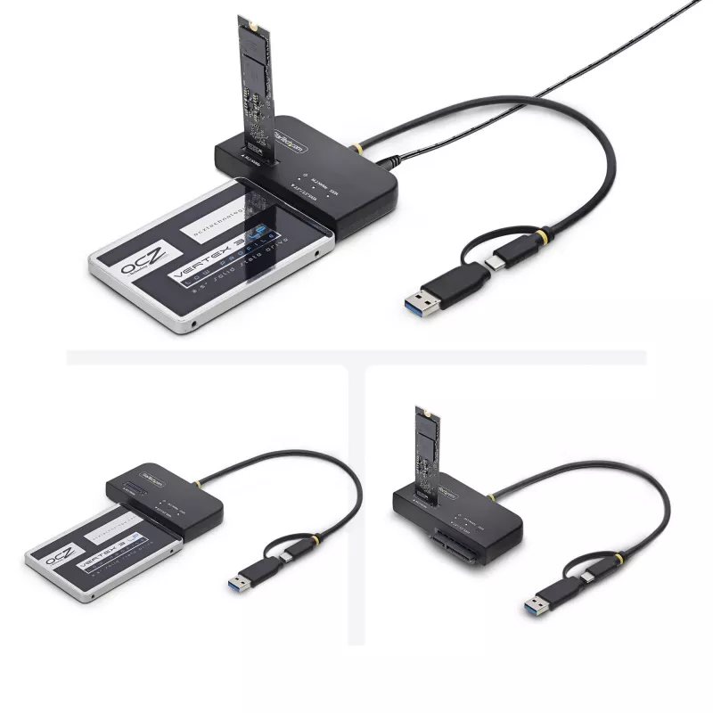 StarTech.com USB-C/USB-A naar M.2 NVMe en 2,5 inch/3,5 inch SATA-adapter, 10 Gbit/s, gereedschapsloze externe SSD-harde-schijflezer, B+M/M-Key