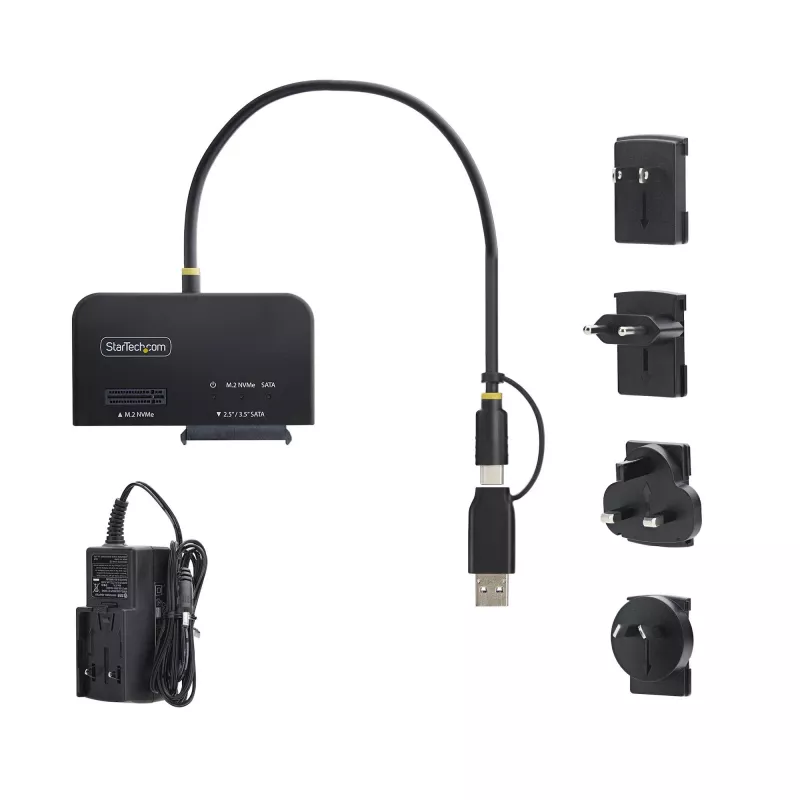 StarTech.com USB-C/USB-A naar M.2 NVMe en 2,5 inch/3,5 inch SATA-adapter, 10 Gbit/s, gereedschapsloze externe SSD-harde-schijflezer, B+M/M-Key