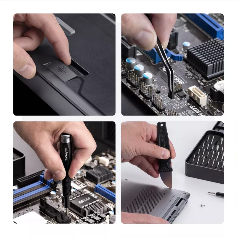 StarTech.com 40-delige computerreparatie-toolkit voor laptop/pc/elektronica/telefoon, 30-bit precisieschroevendraaierset, afneembaar deksel met magneetmat, hefwerktuigen