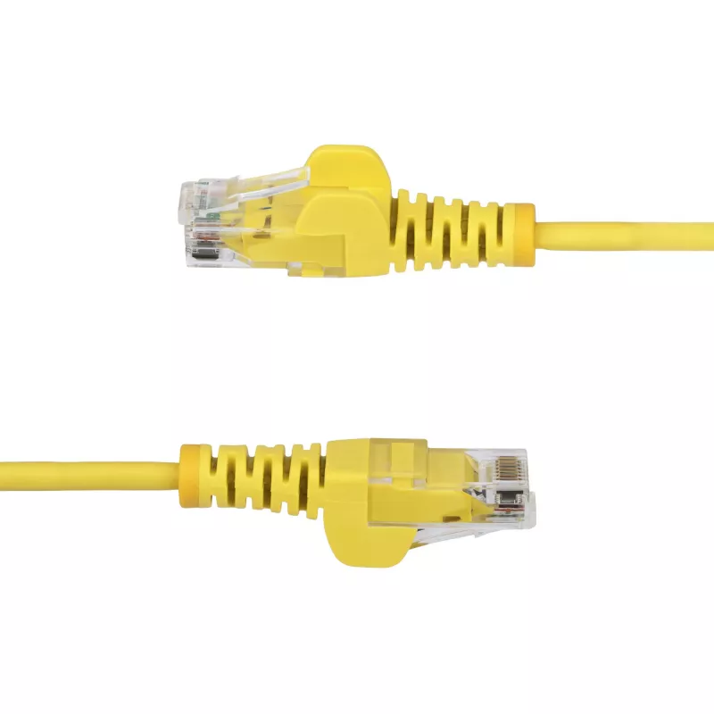 StarTech.com 25cm geel slank CAT6 Ethernet-kabel, snagless, 100W PoE, UTP, LSZH, 28AWG massief blank koperdraad, slanke RJ45 netwerk-patchkabel met trekontlasting, individueel getest